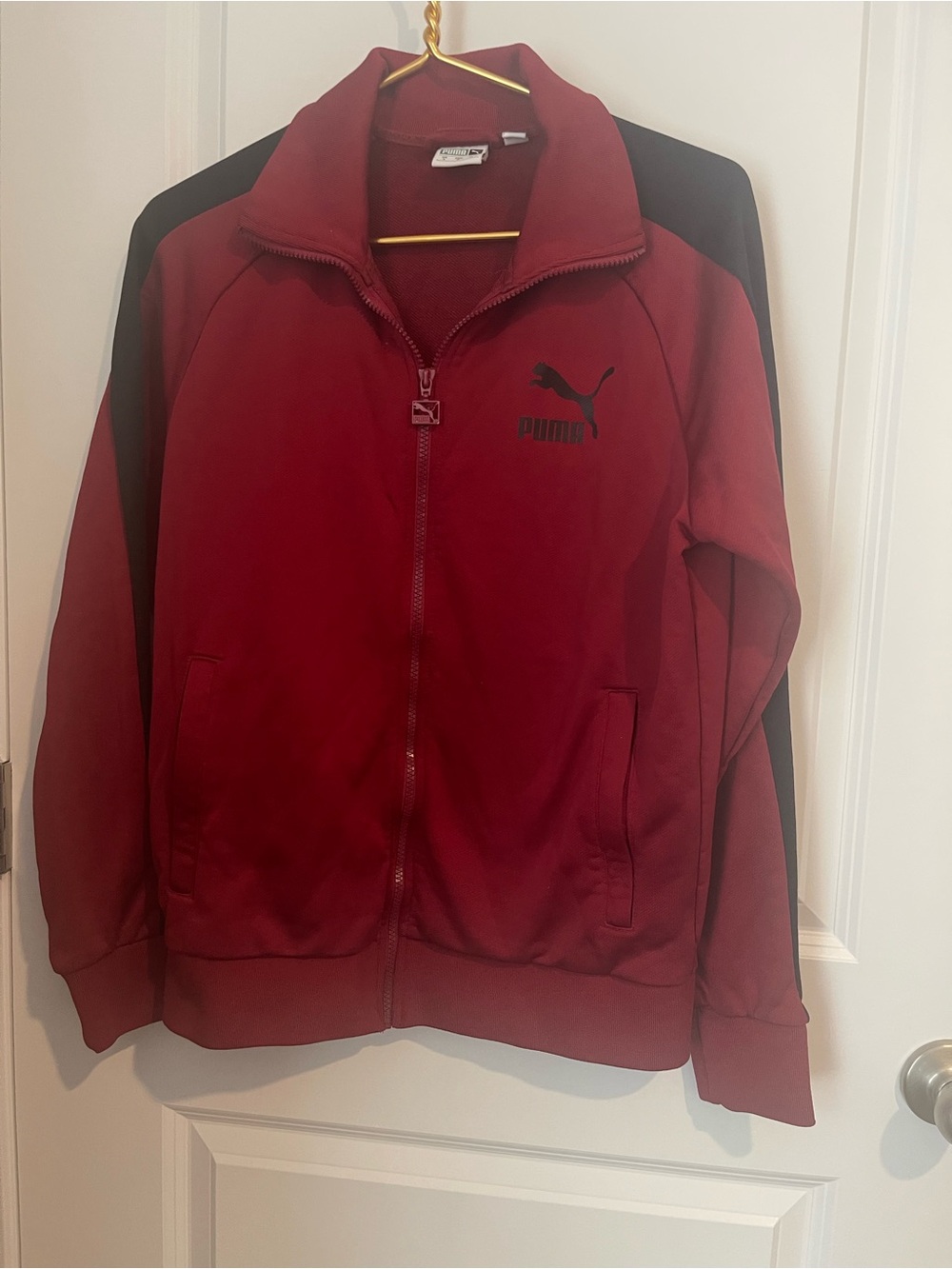 Puma Womens S Burgundy Red Zip-Front Track Jacket with Black Accents PUMA zip pu